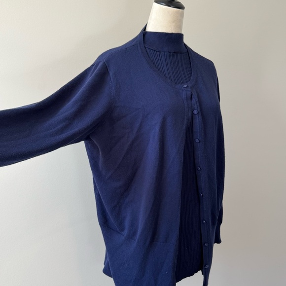 Navy Ribbed Sleeveless Top & Cardigan Set 14/16 - Picture 2 of 11